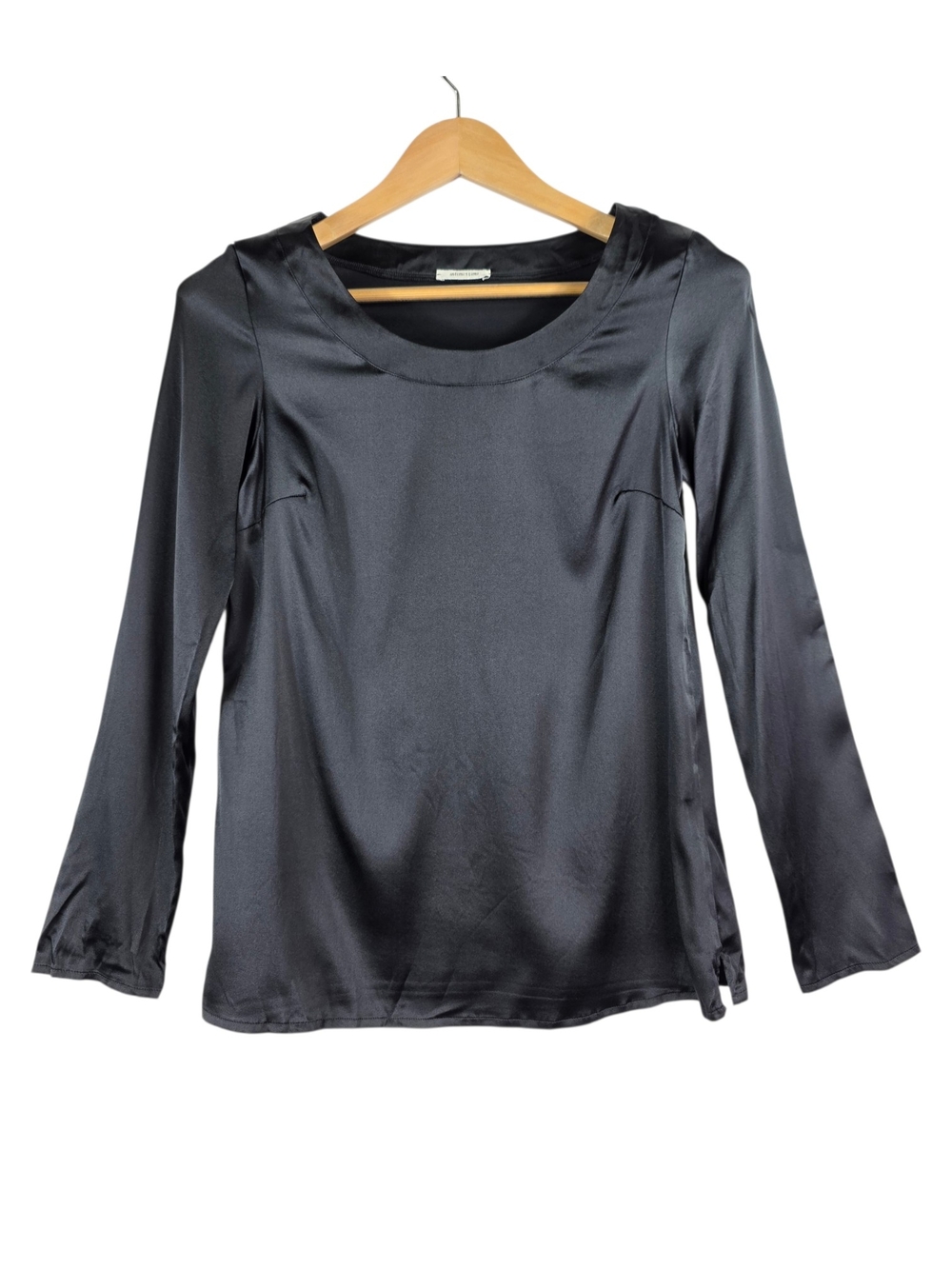 intimissimi Minimalist Black Satin Scoop Neck Long Sleeve Blouse